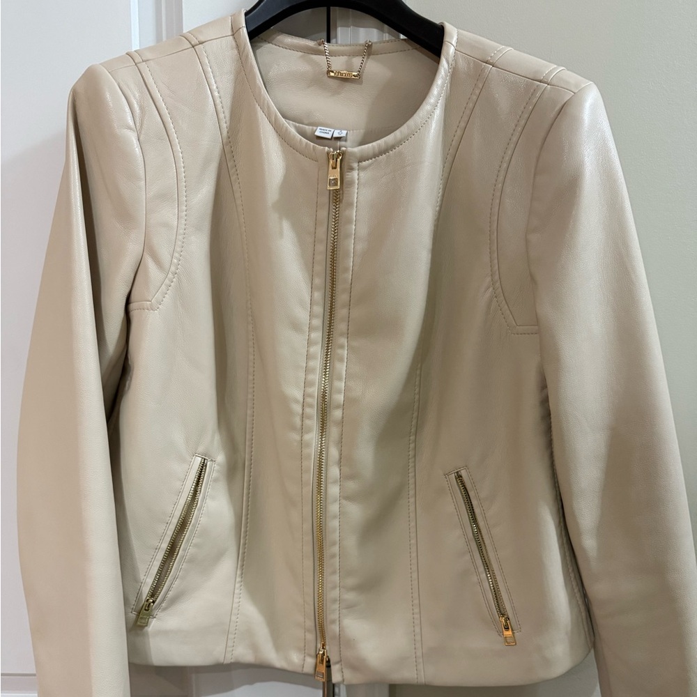 Chico's Faux Leather Ponte Detail Jacket-Gently Worn!